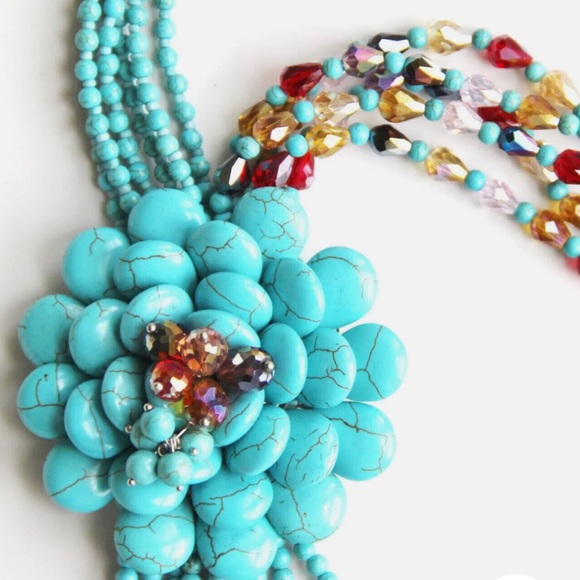 Joan Rivers Starlet Beadeds Turquoise Multishapes SilverTone Necklace 20"+3" - Picture 6 of 14